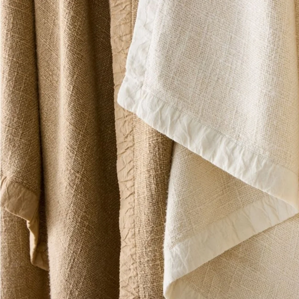 ❤️BUY 2 GET 1 FREE  West Elm Luxurious Tan Bedding Viscose Linen Throw, Natural